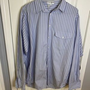 Vintage Giorgio Armani Men's Blue and White Striped Shirt VTG Spring Easter